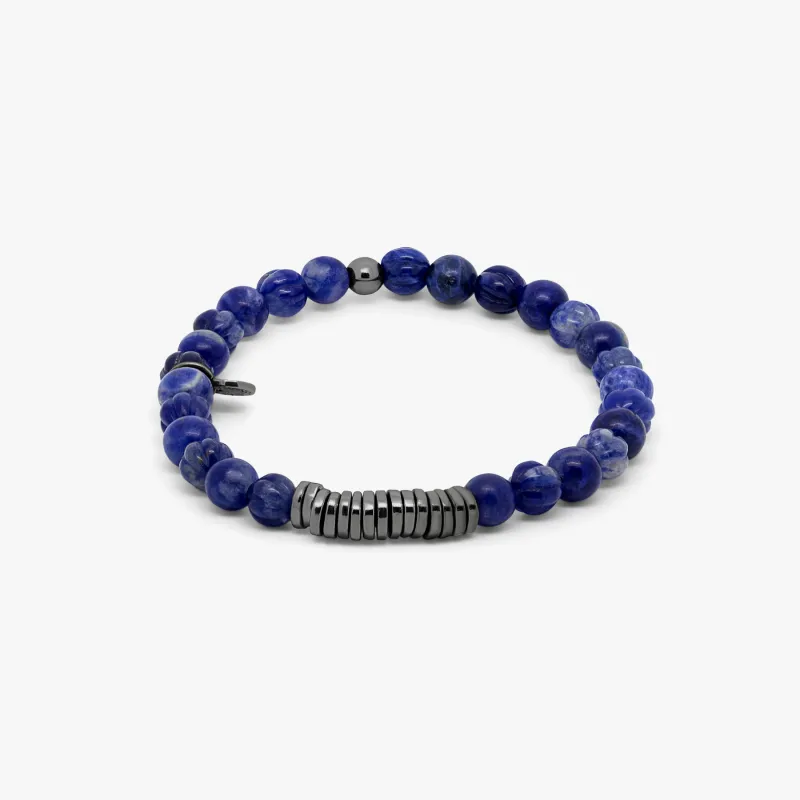 Classic Discs bracelet with sodalite and black rhodium plated silver sold by Tateossian
