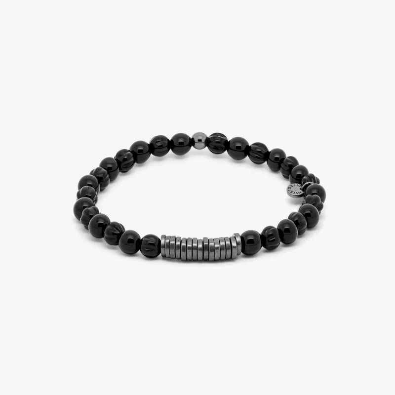 Classic Discs Beaded Bracelet With Black Agate In Black Ruthenium sold by Tateossian