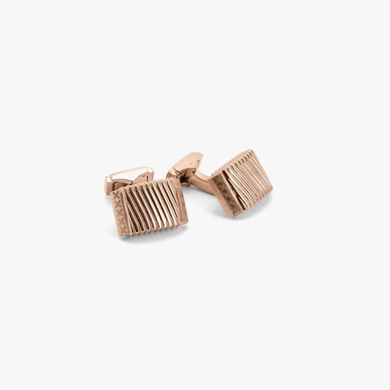 THOMPSON Ribbed cufflinks in rose gold plated steel sold by Tateossian