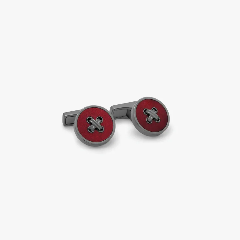 THOMPSON Tambor Button cufflinks with red enamel sold by Tateossian