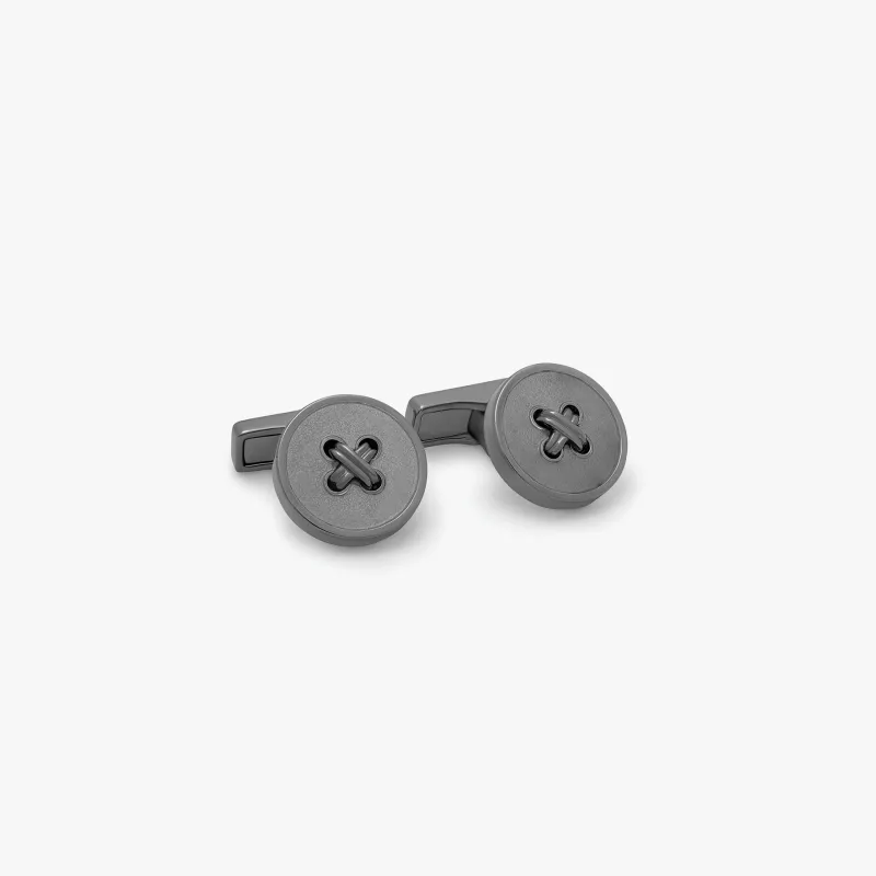 THOMPSON Tambor Button cufflinks with grey enamel sold by Tateossian