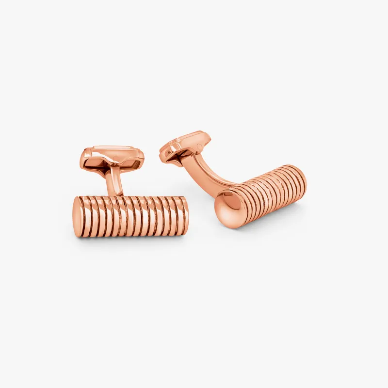THOMPSON Ribbed  Rose Gold Plated Cylinder cufflinks with enamel sold by Tateossian