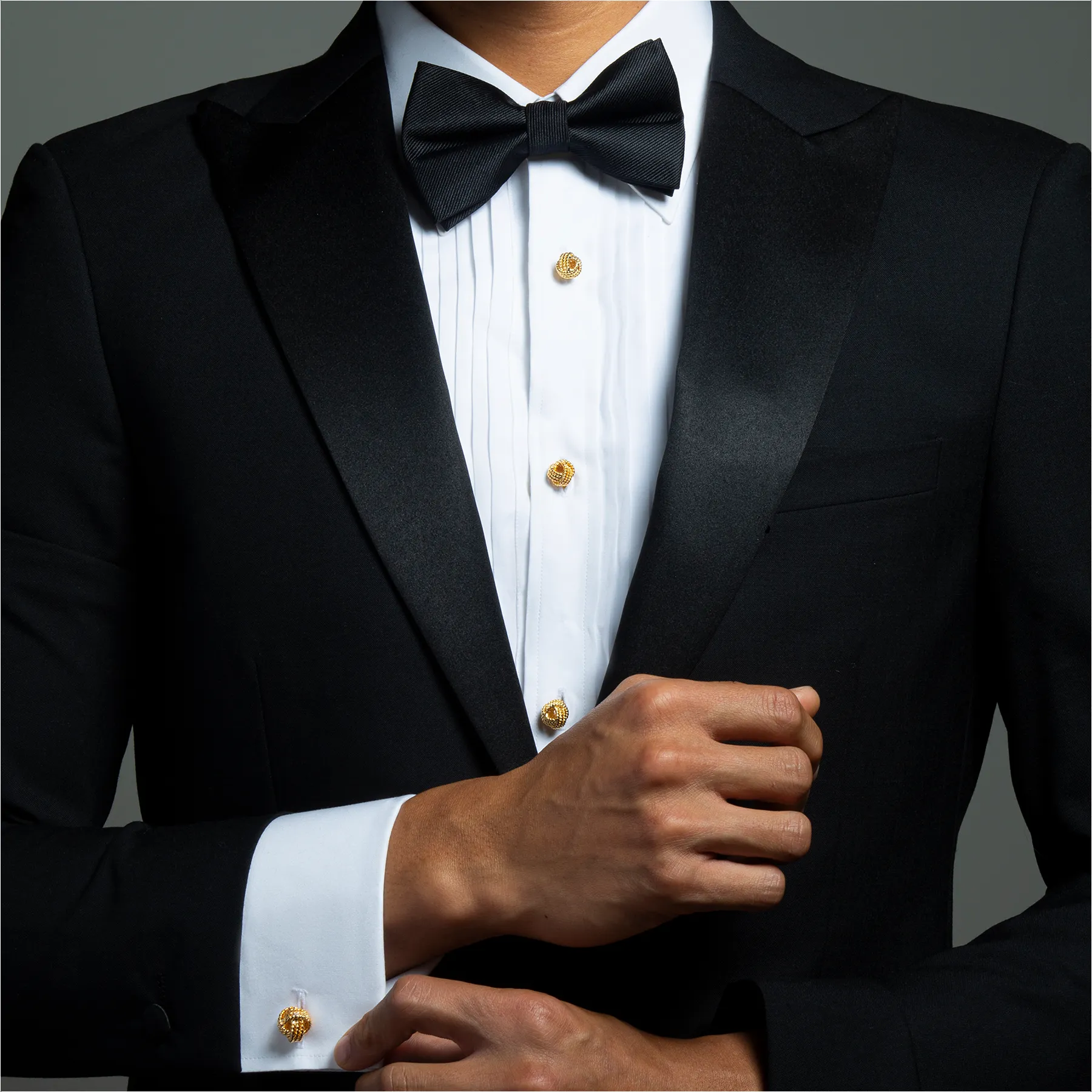 Yellow gold plated Ribbed Knot cufflinks and studs set sold by Tateossian product image thumbnail 2