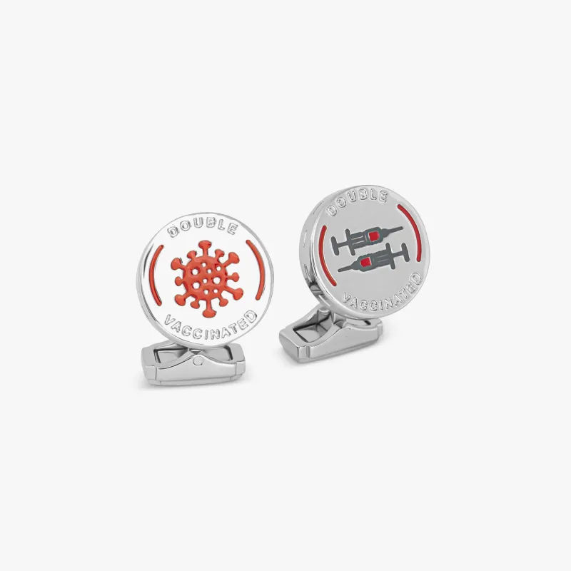 THOMPSON Palladium plated Double Vaccinated cufflinks with enamel sold by Tateossian