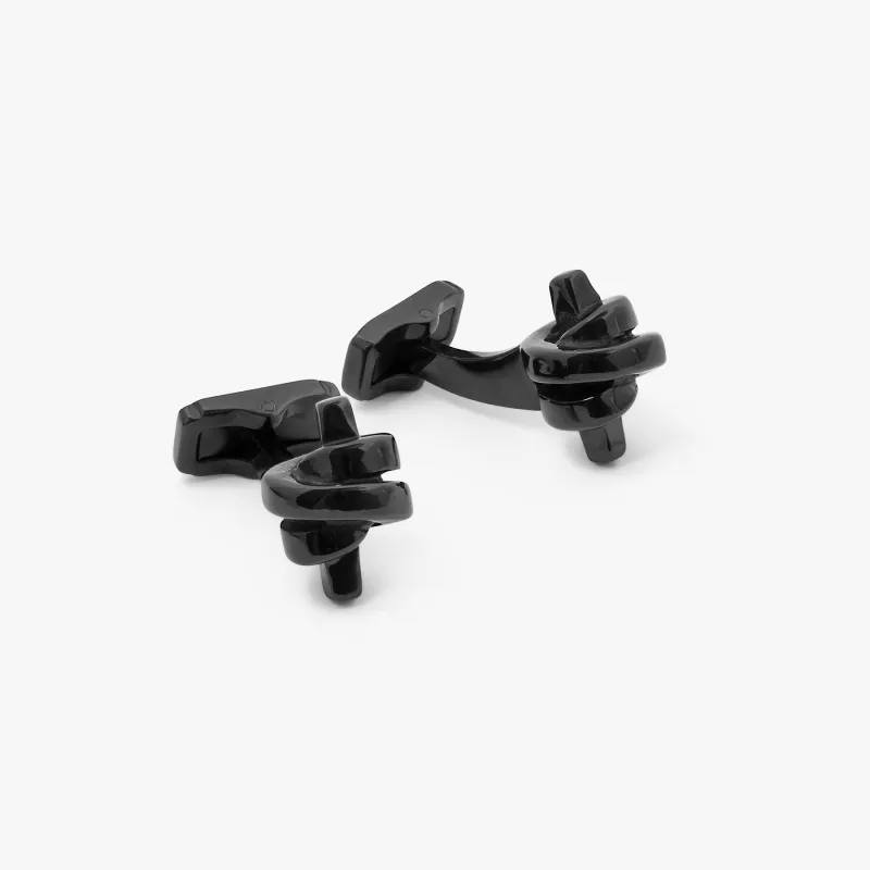 THOMPSON Black IP Twisted Knot cufflinks made by Tateossian