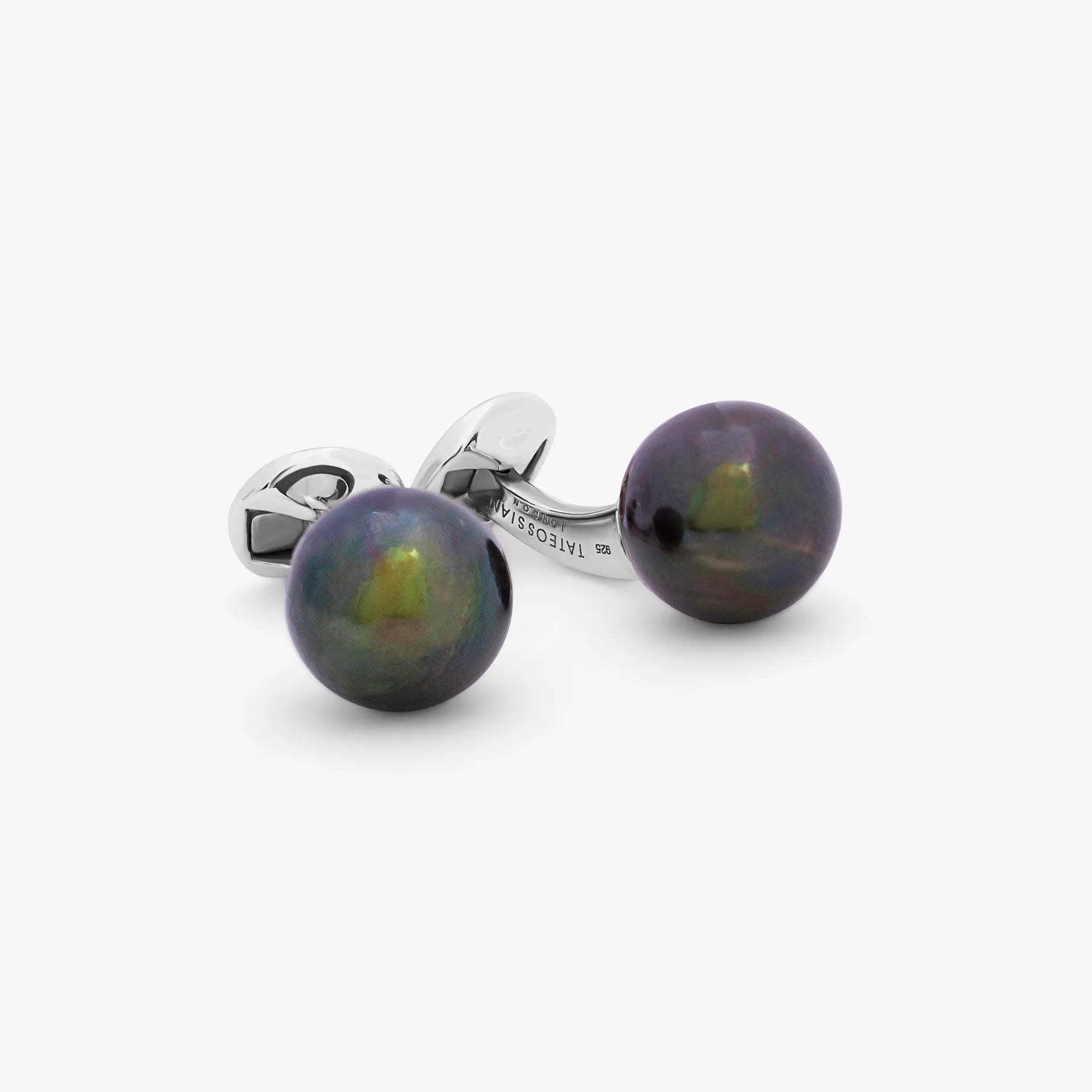 Freshwater Pearl Cufflinks In Black Rhodium Plated Silver sold by Tateossian