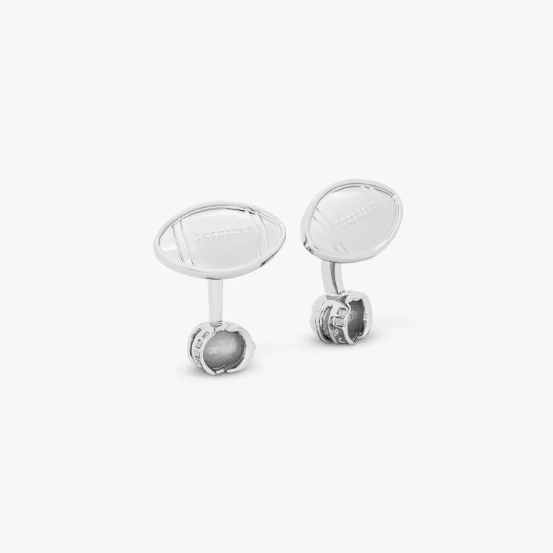 Thompson Silver Palladium Plated Compete American Football Cufflinks made by Tateossian