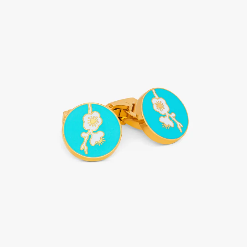 Thompson Blue Yellow Gold Plated Blossom Cufflinks  sold by Tateossian