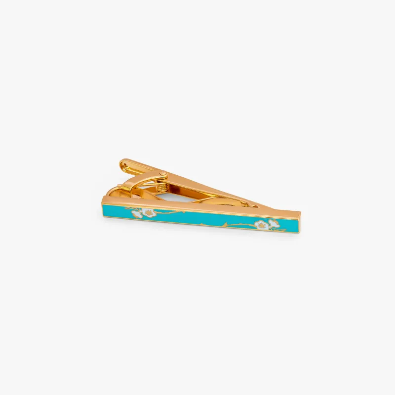 Thompson Turquoise Yellow Gold Plated Blossom Tie Clip sold by Tateossian