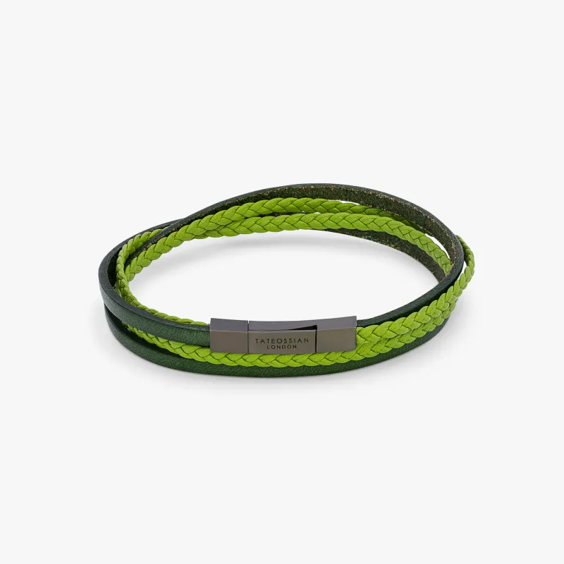 Mini Click Fettucine Leather Bracelet In Green      sold by Tateossian