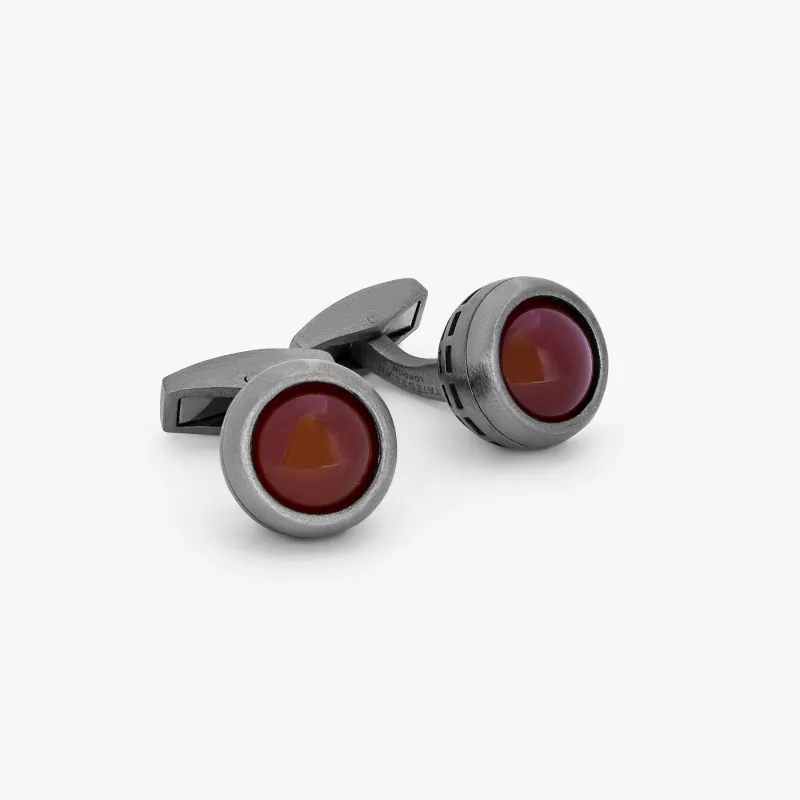 Red Ruthenium Plated Sterling Silver Revolve Agate Cufflink sold by Tateossian
