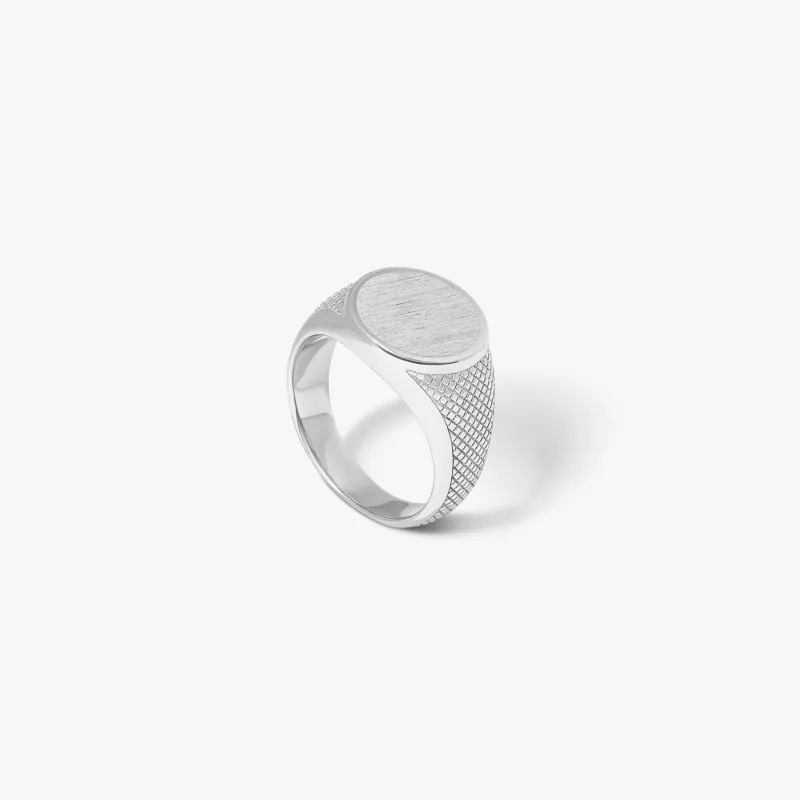 Signature Signet Ring in Rhodium Plated Silver sold by Tateossian