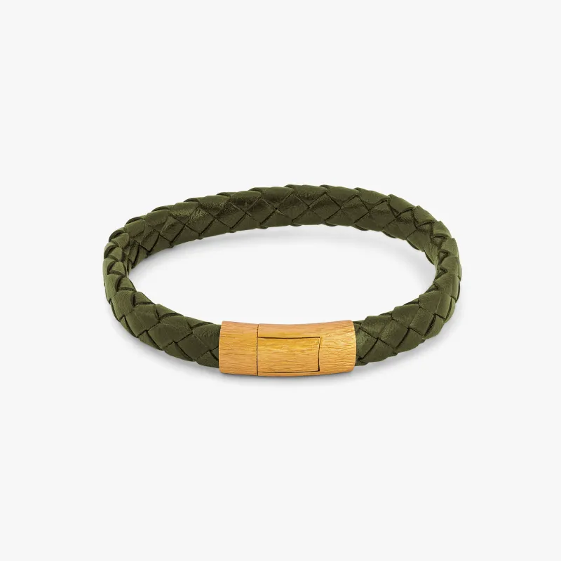 Graffiato Oval Leather Bracelet in Green with Yellow Gold Plated           sold by Tateossian