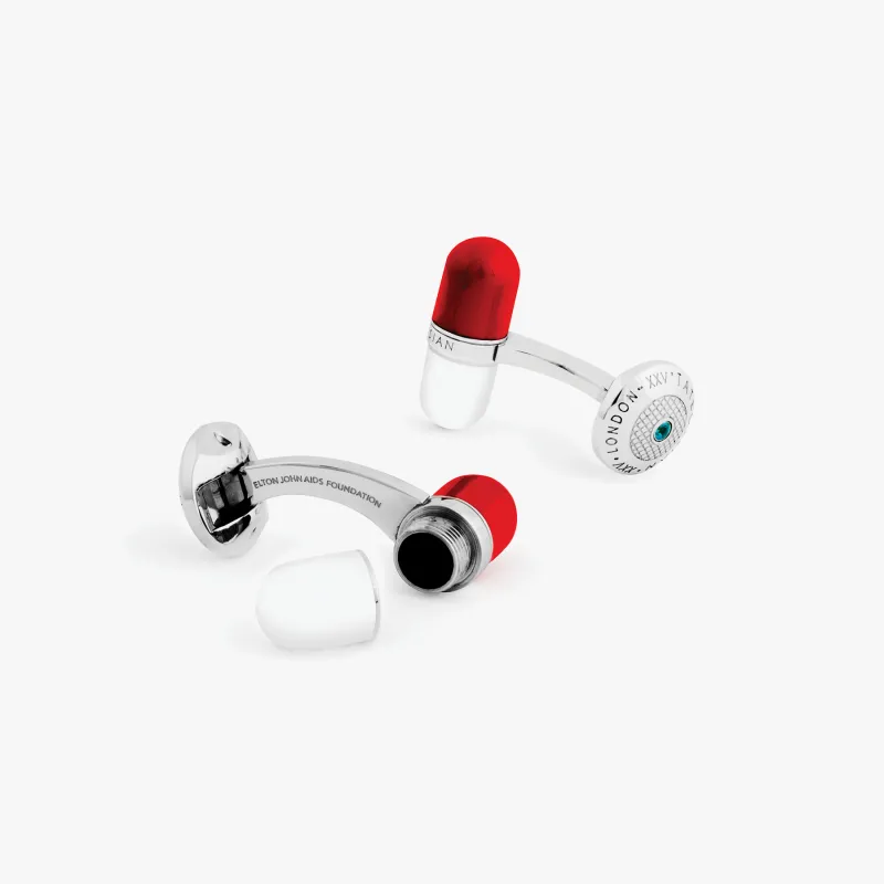 Pop Pill Cufflinks in Red and White Enamel sold by Tateossian