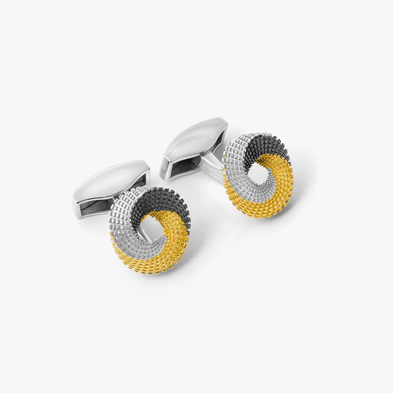 Tri-Colour Mobius Knot Cufflinks In Sterling Silver made by Tateossian