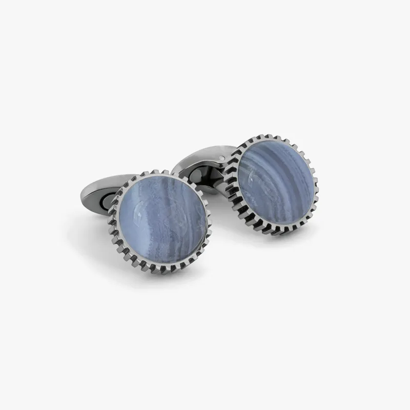 Titanium Classic Cufflinks in Blue Lace Agate sold by Tateossian
