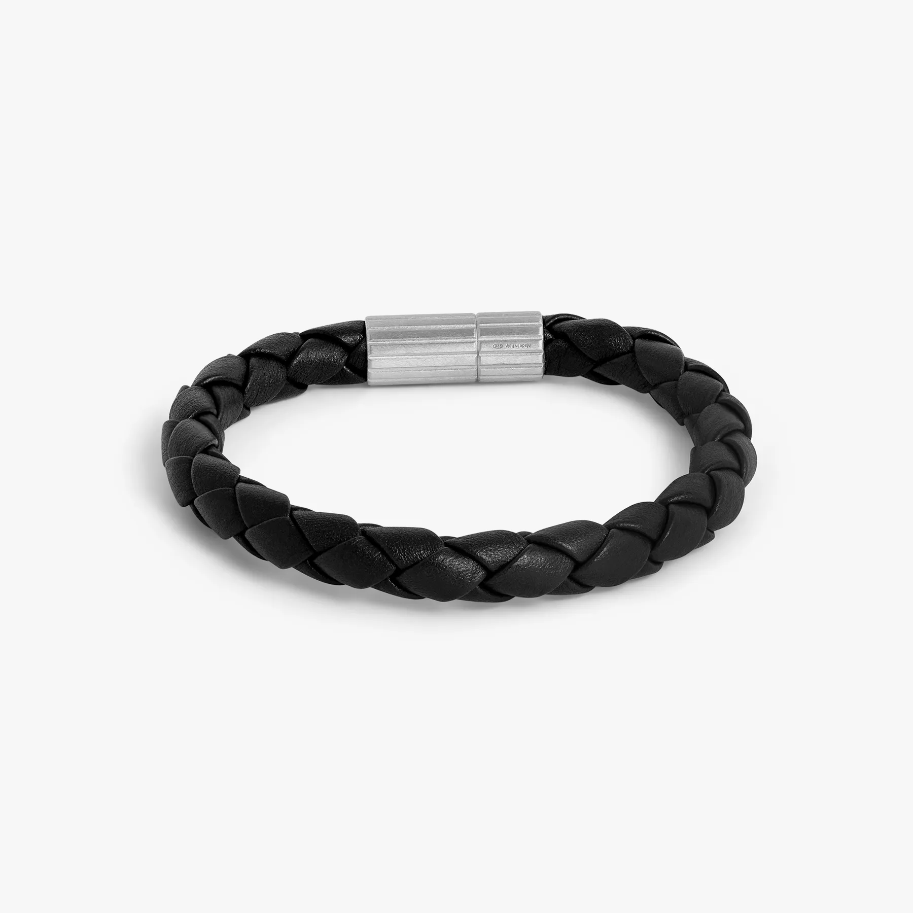 Maxi Pop Pelle Black Leather Bracelet in Rhodium Silver sold by Tateossian product image thumbnail 3