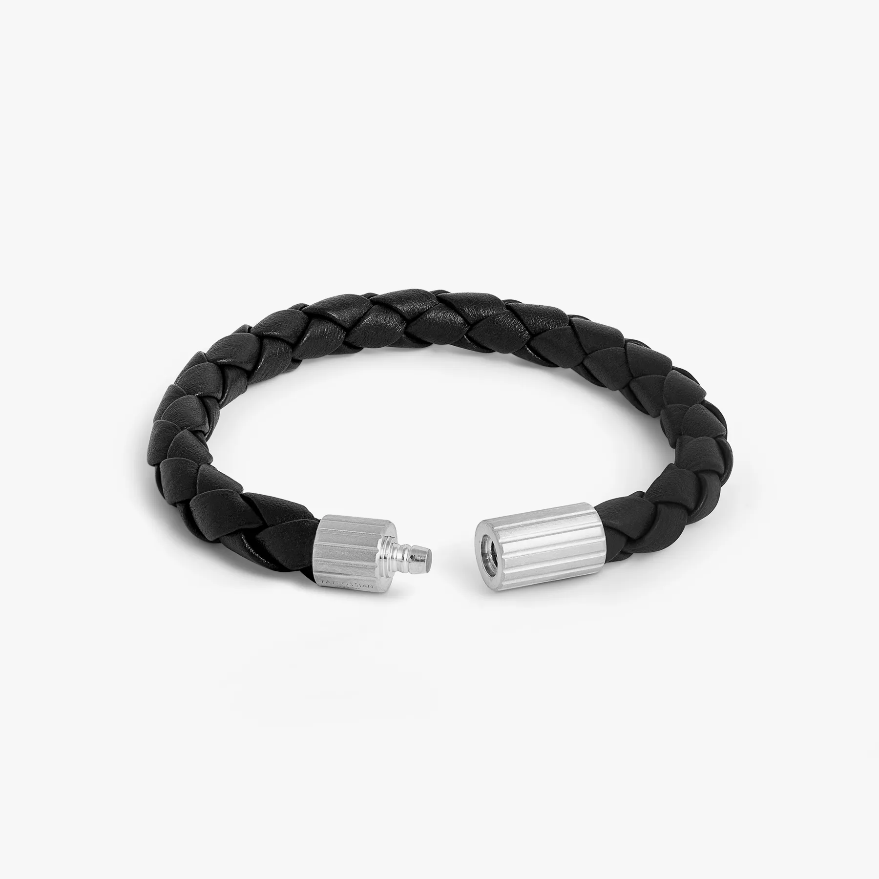 Maxi Pop Pelle Black Leather Bracelet in Rhodium Silver sold by Tateossian product image thumbnail 4