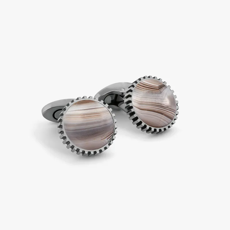 Titanium Classic Cufflinks in Botswana Agate sold by Tateossian