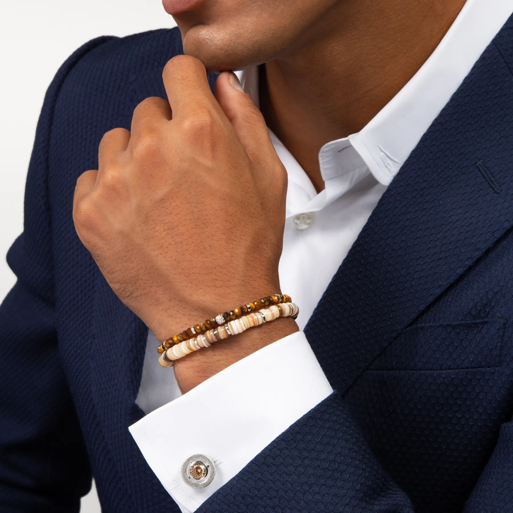 Halo Round CZ Cufflinks With Champagne & Rhodium Plated sold by Tateossian product image thumbnail 2