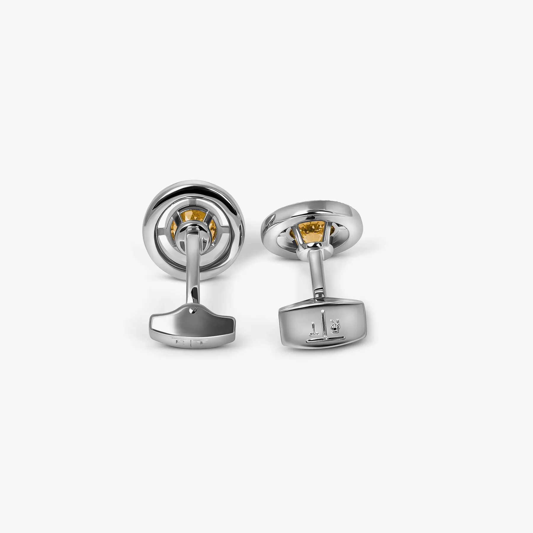 Halo Round CZ Cufflinks With Champagne & Rhodium Plated sold by Tateossian product image thumbnail 3