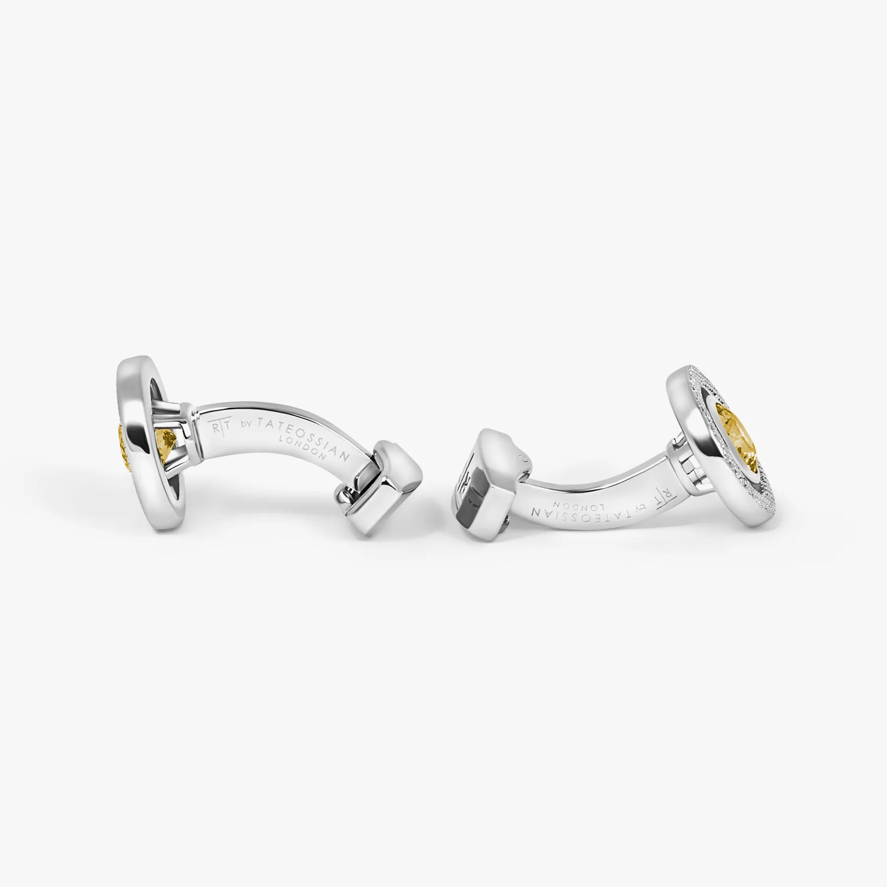 Halo Round CZ Cufflinks With Champagne & Rhodium Plated sold by Tateossian product image thumbnail 4
