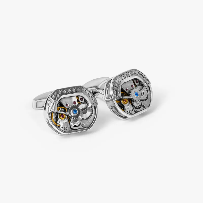 Tonneau Skeleton Cufflinks In Rhodium Plated Silver (Limited Edition) sold by Tateossian