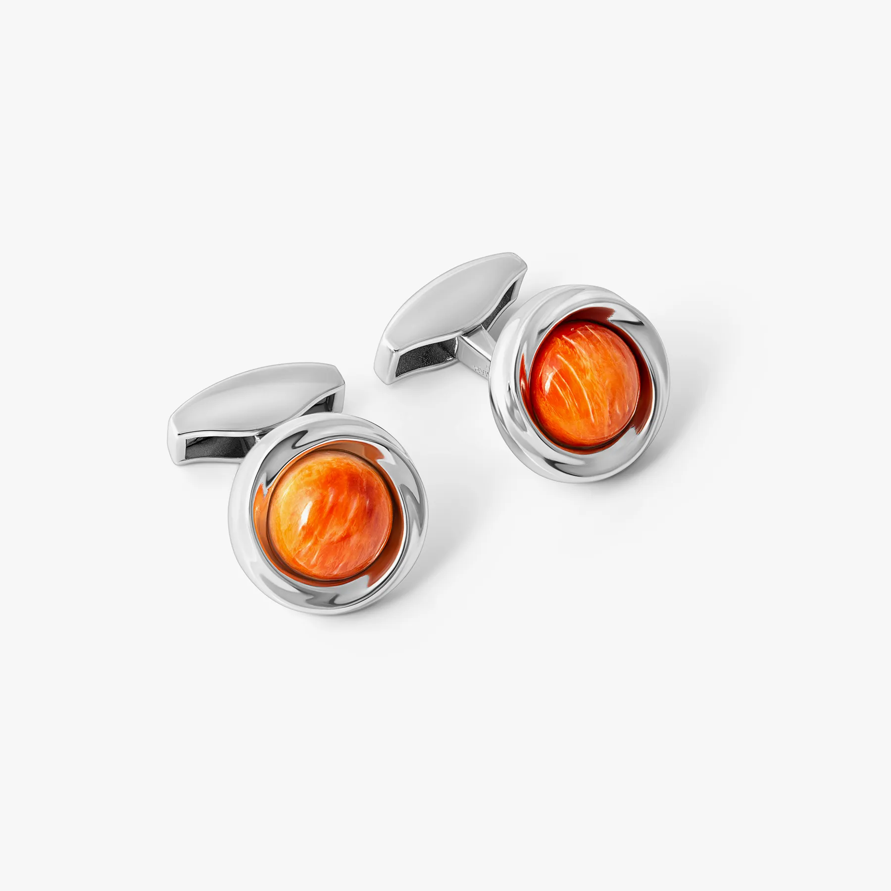 Mobius Semi Precious Cufflinks In Sterling Silver With Spiny Oyster sold by Tateossian