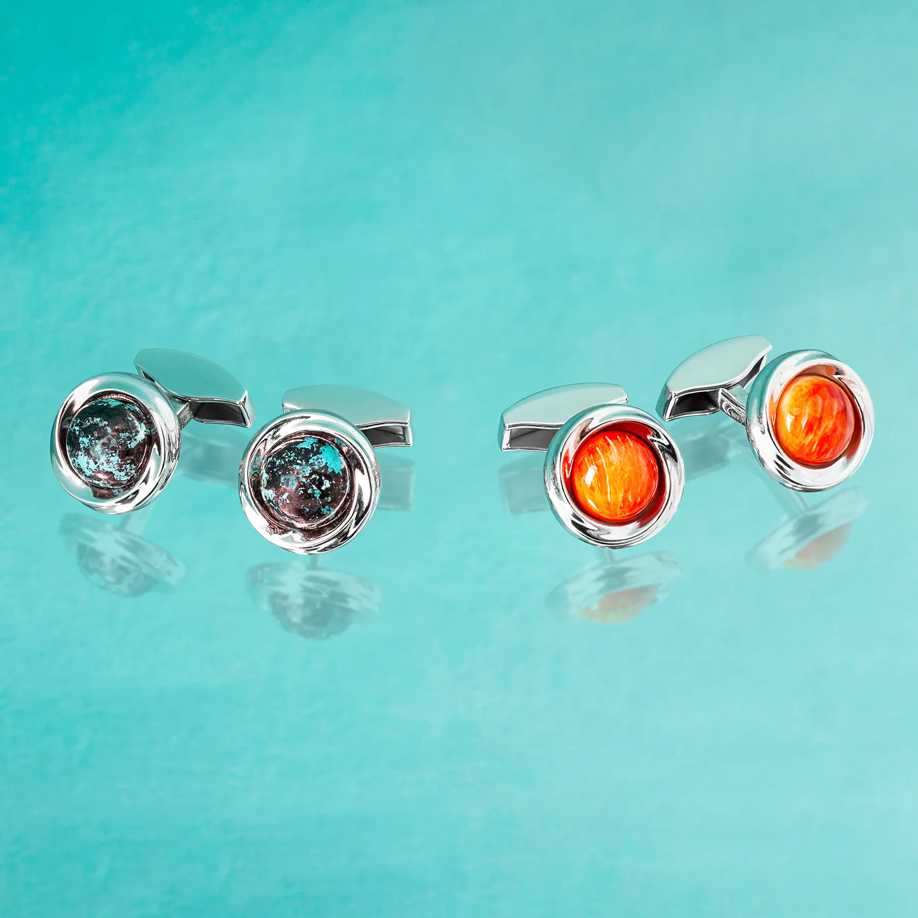 Mobius Semi Precious Cufflinks In Sterling Silver With Spiny Oyster sold by Tateossian product image thumbnail 3