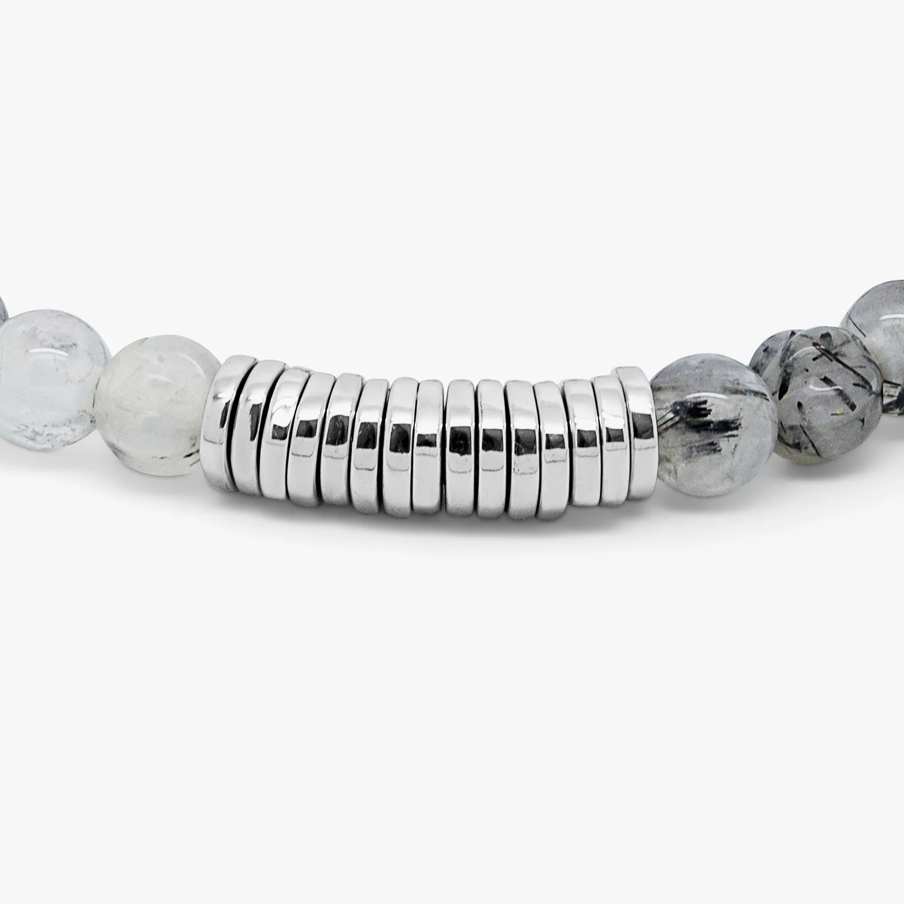 Classic Discs Beaded Bracelet In Rhodium Plated Silver With Black Rutilated Quartz sold by Tateossian product image thumbnail 4