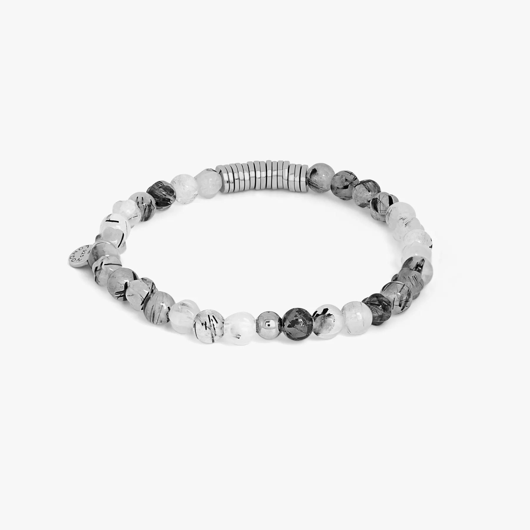 Classic Discs Beaded Bracelet In Rhodium Plated Silver With Black Rutilated Quartz sold by Tateossian product image thumbnail 3
