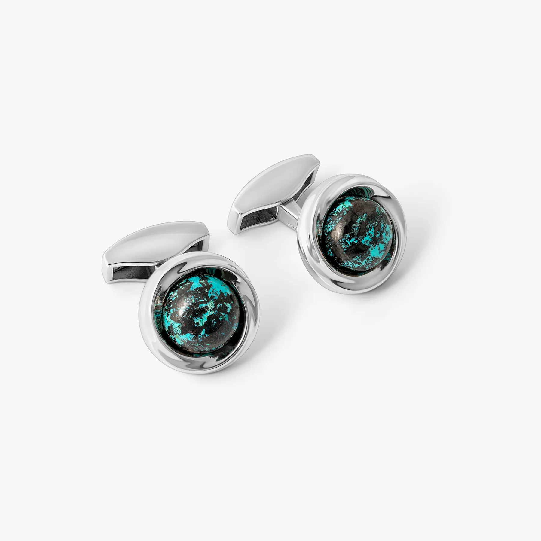 Mobius Semi Precious Cufflinks In Sterling Silver With Chrysocolla sold by Tateossian