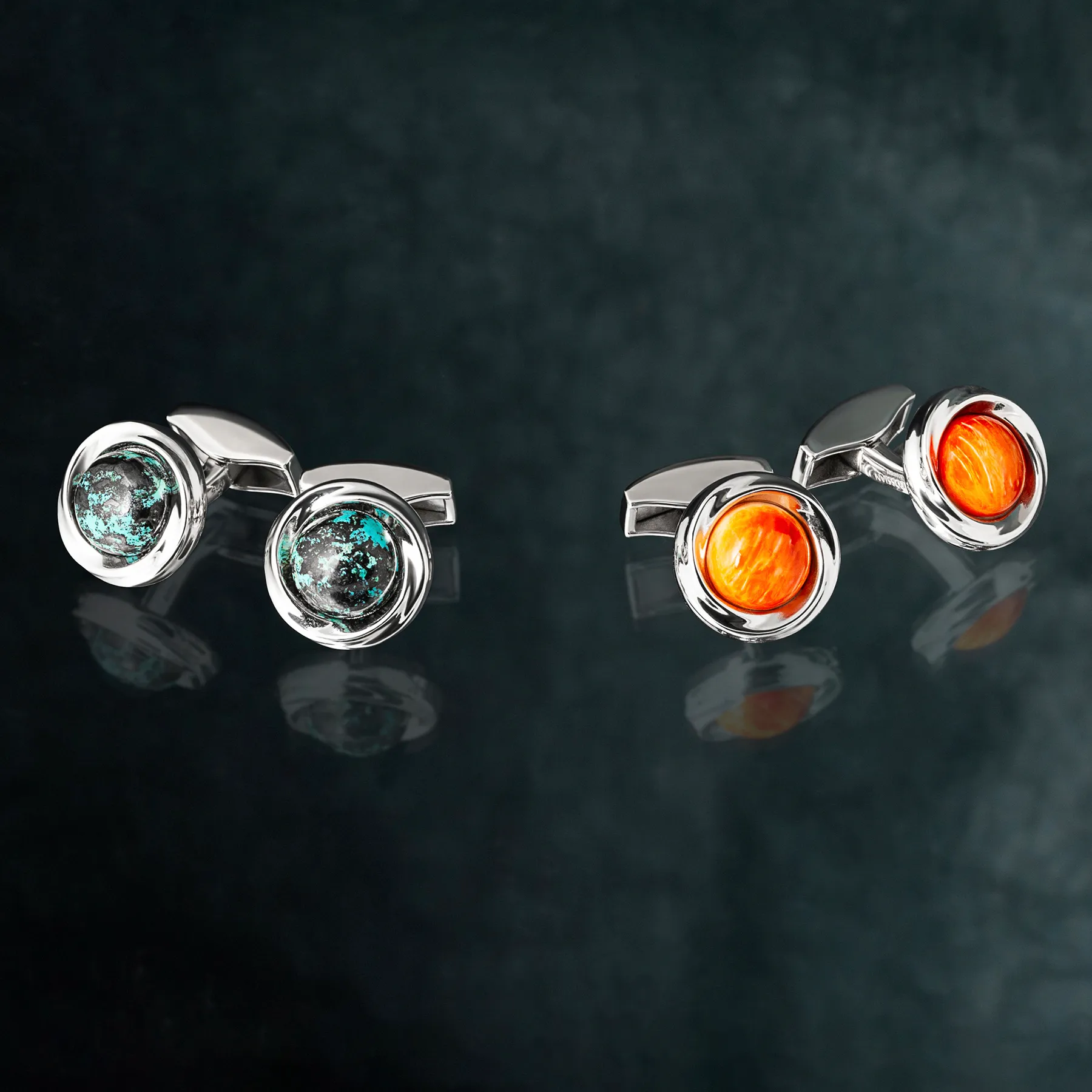 Mobius Semi Precious Cufflinks In Sterling Silver With Chrysocolla sold by Tateossian product image thumbnail 3