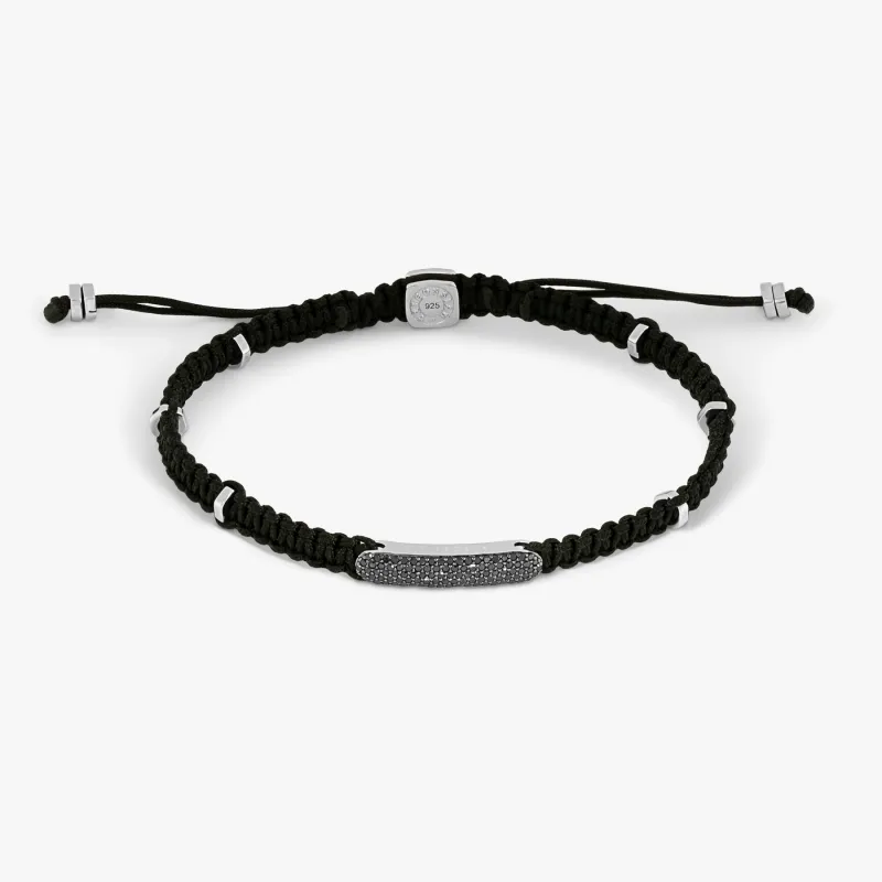 Black Diamond Baton bracelet in black macramé and sterling silver sold by Tateossian