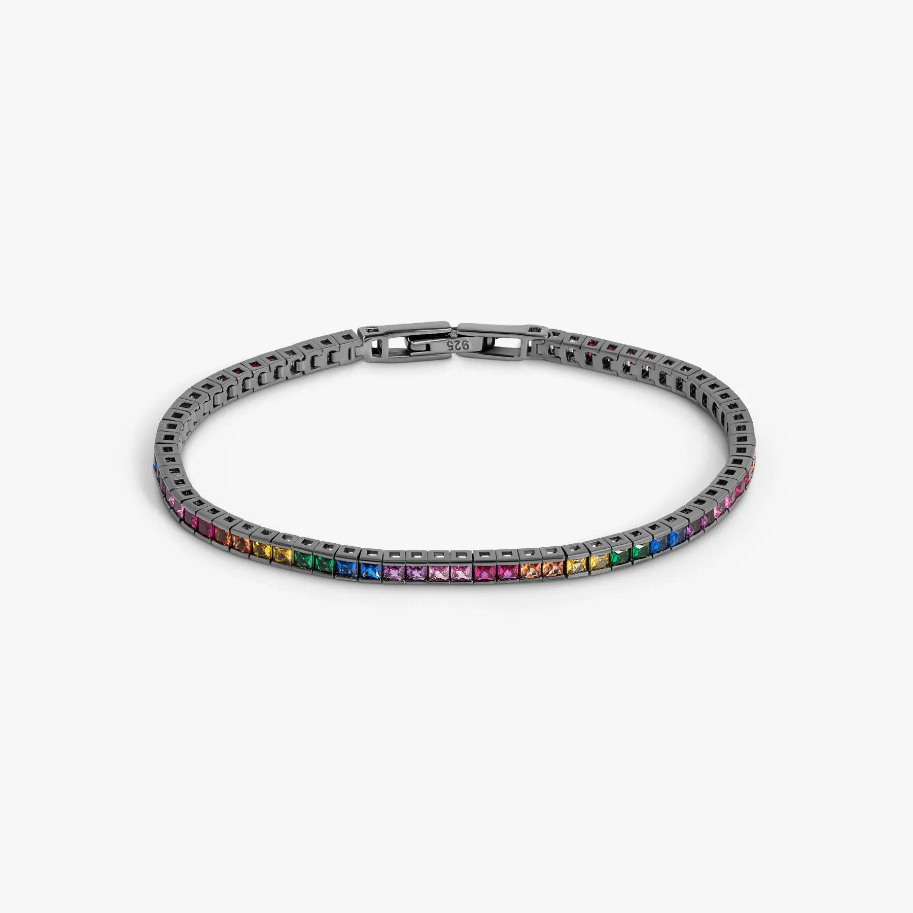 Quadro Tennis Semi-Precious Bracelet In Black Rhodium Plated Sterling Silver With Multicolour Nano sold by Tateossian