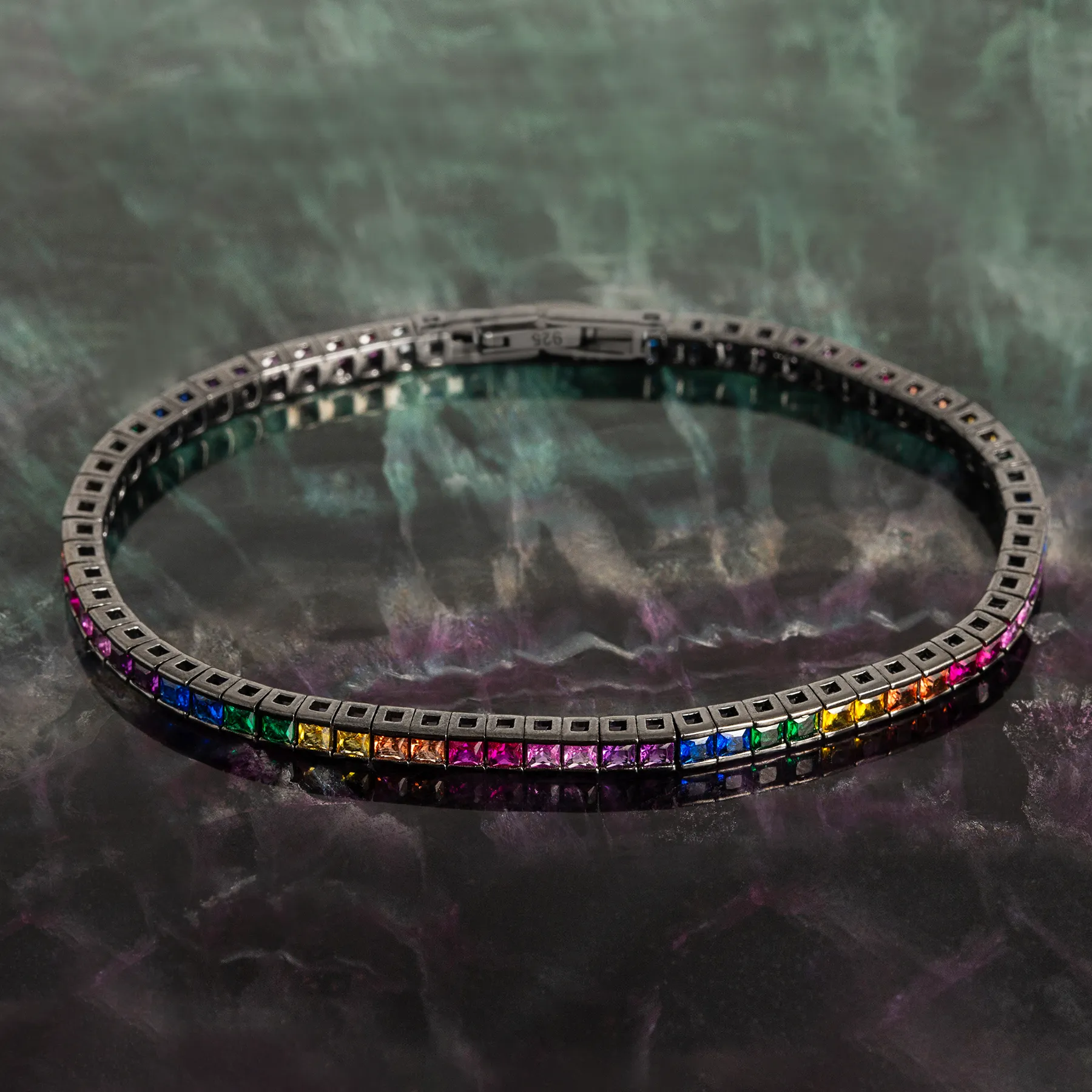 Quadro Tennis Semi-Precious Bracelet In Black Rhodium Plated Sterling Silver With Multicolour Nano sold by Tateossian product image thumbnail 4