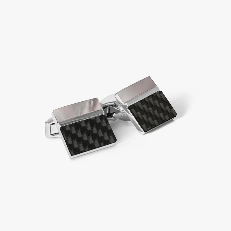 Carbon Mosiac Cufflink in Black MOP sold by Tateossian
