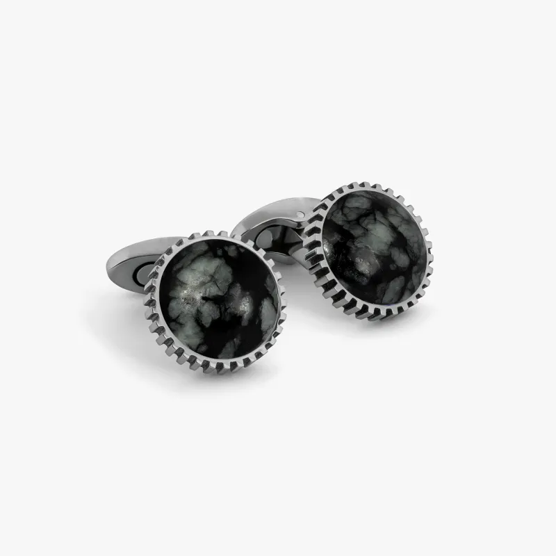 Titanium Classic Cufflinks in Line Stone made by Tateossian