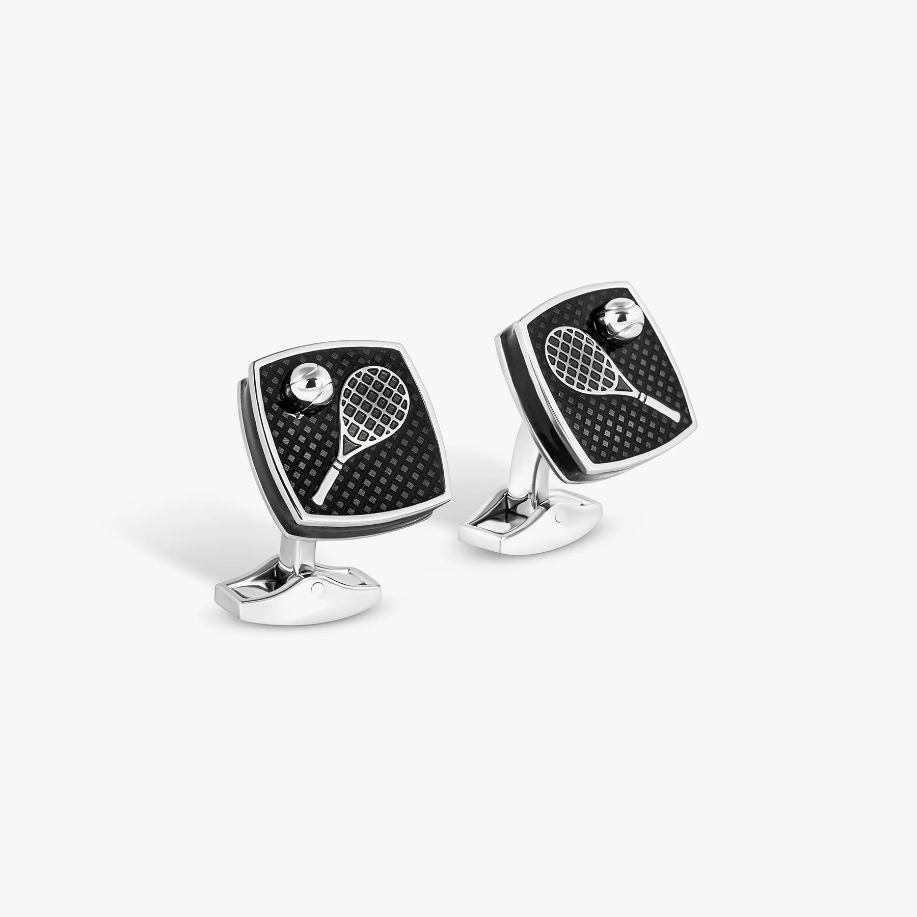 Sports Ice Cufflinks in Palladium & Black Enamel sold by Tateossian