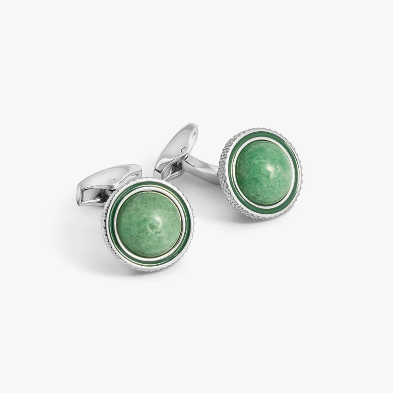 Gyrate Semi - Precious Cufflink in Green Aventurine with Green Enamel sold by Tateossian