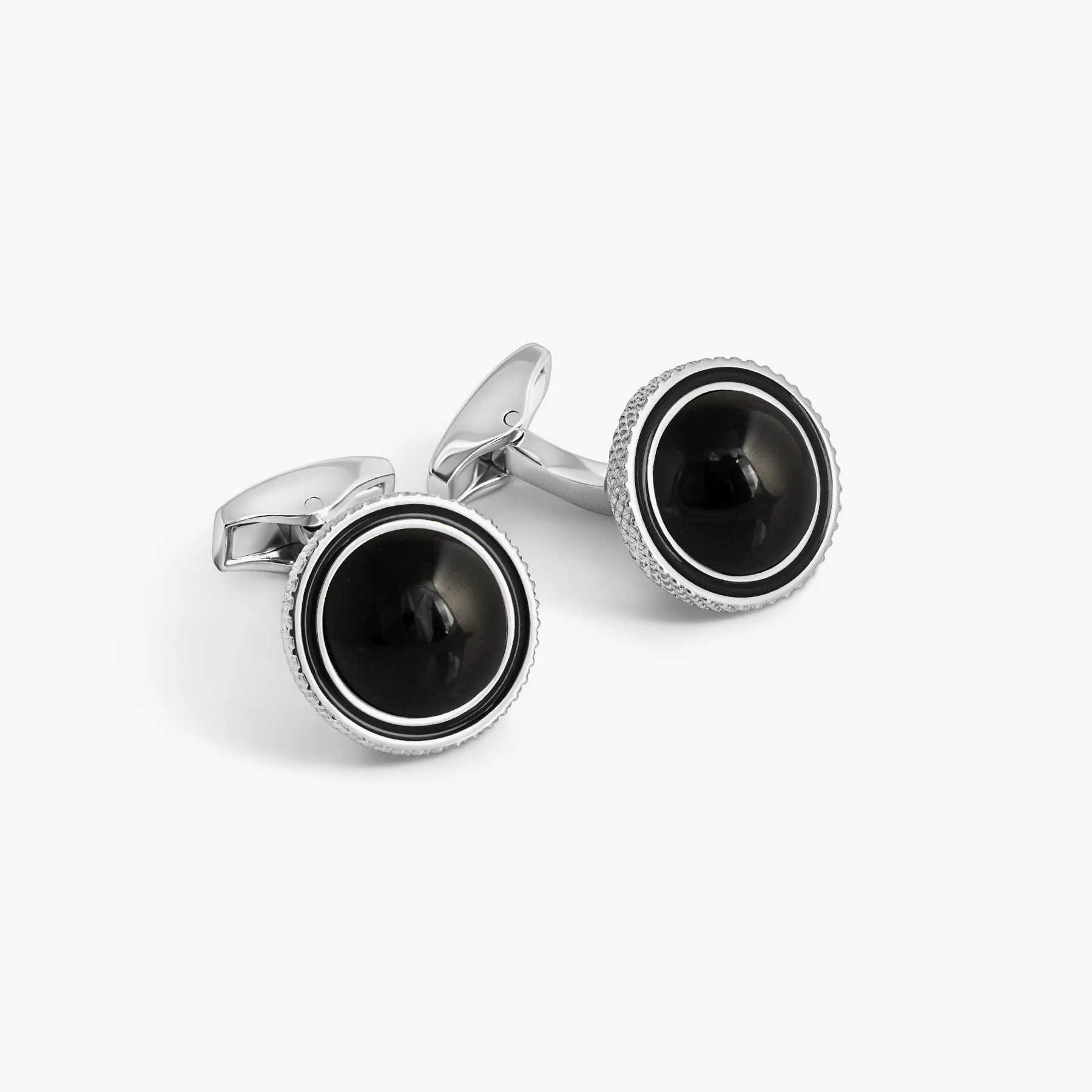 Gyrate Semi - Precious Cufflink in Onyx with Black Enamel sold by Tateossian