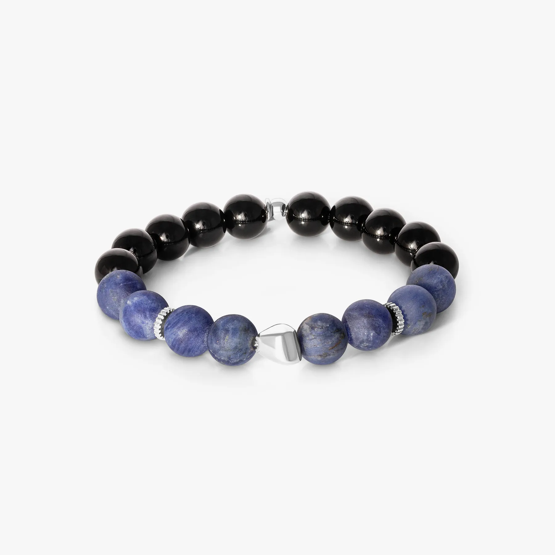 Maxi Nugget Beaded Bracelet in Rhodium plated with Sodalite & Black Agate sold by Tateossian