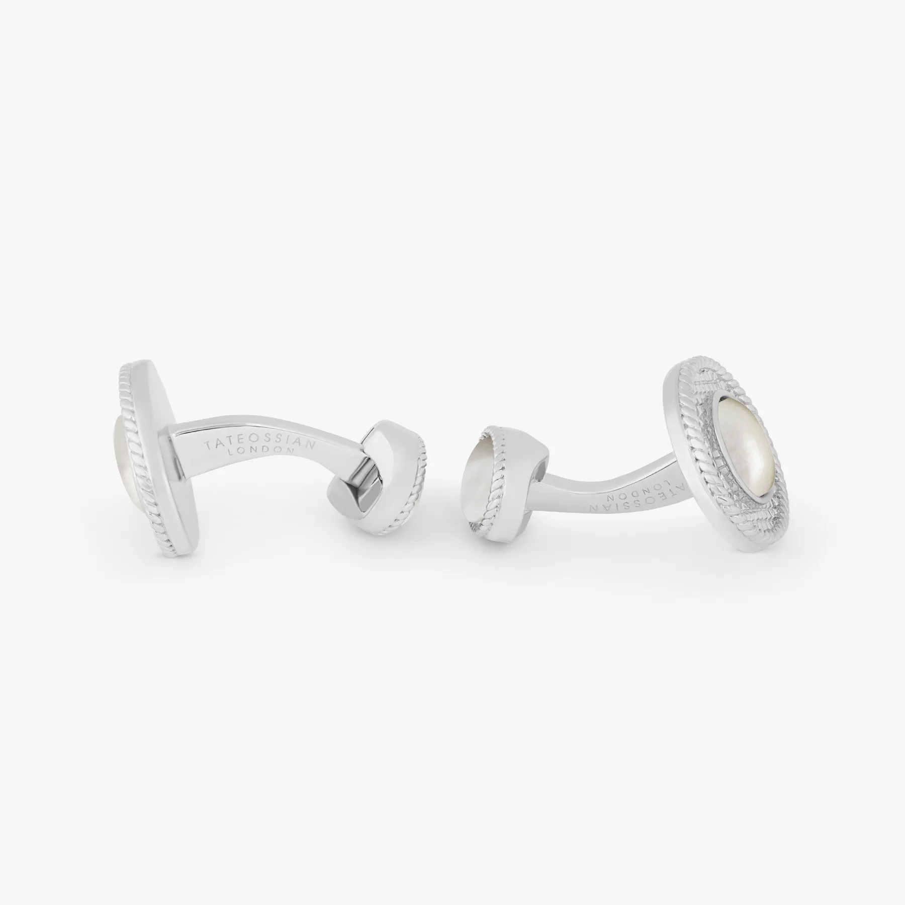 Cable Oval Cufflinks In Sterling Silver with White MOP sold by Tateossian product image thumbnail 3
