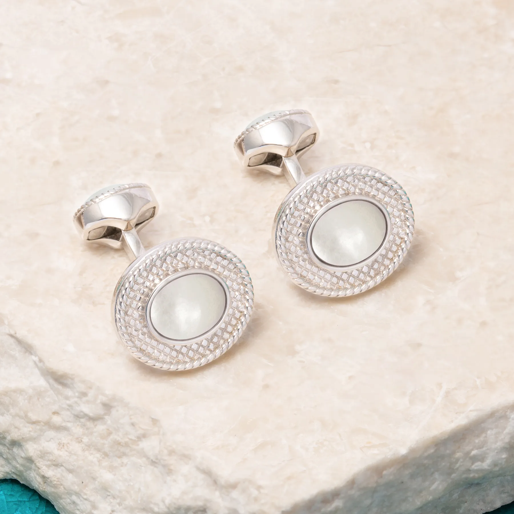 Cable Oval Cufflinks In Sterling Silver with White MOP sold by Tateossian product image thumbnail 4