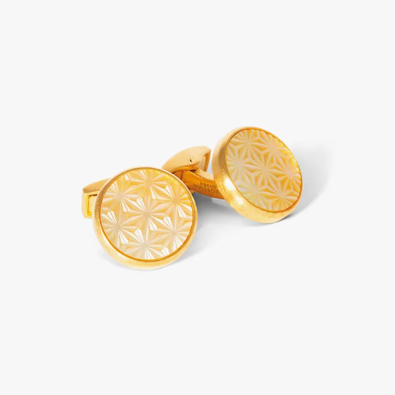 Asanoha Semi -Precious Cufflink in Yellow MOP & Palladium Plated sold by Tateossian