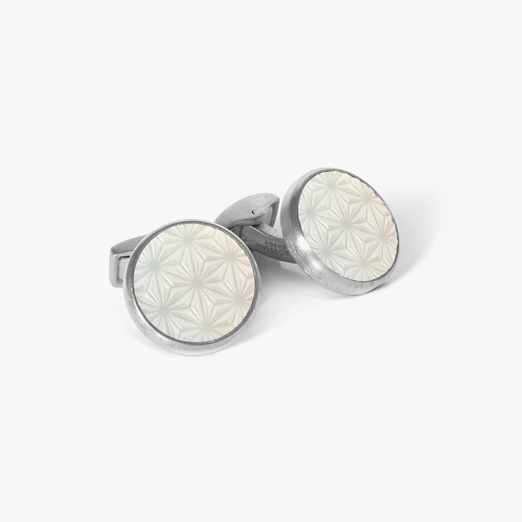 Asanoha Semi -Precious Cufflink in White MOP & Palladium Plated sold by Tateossian