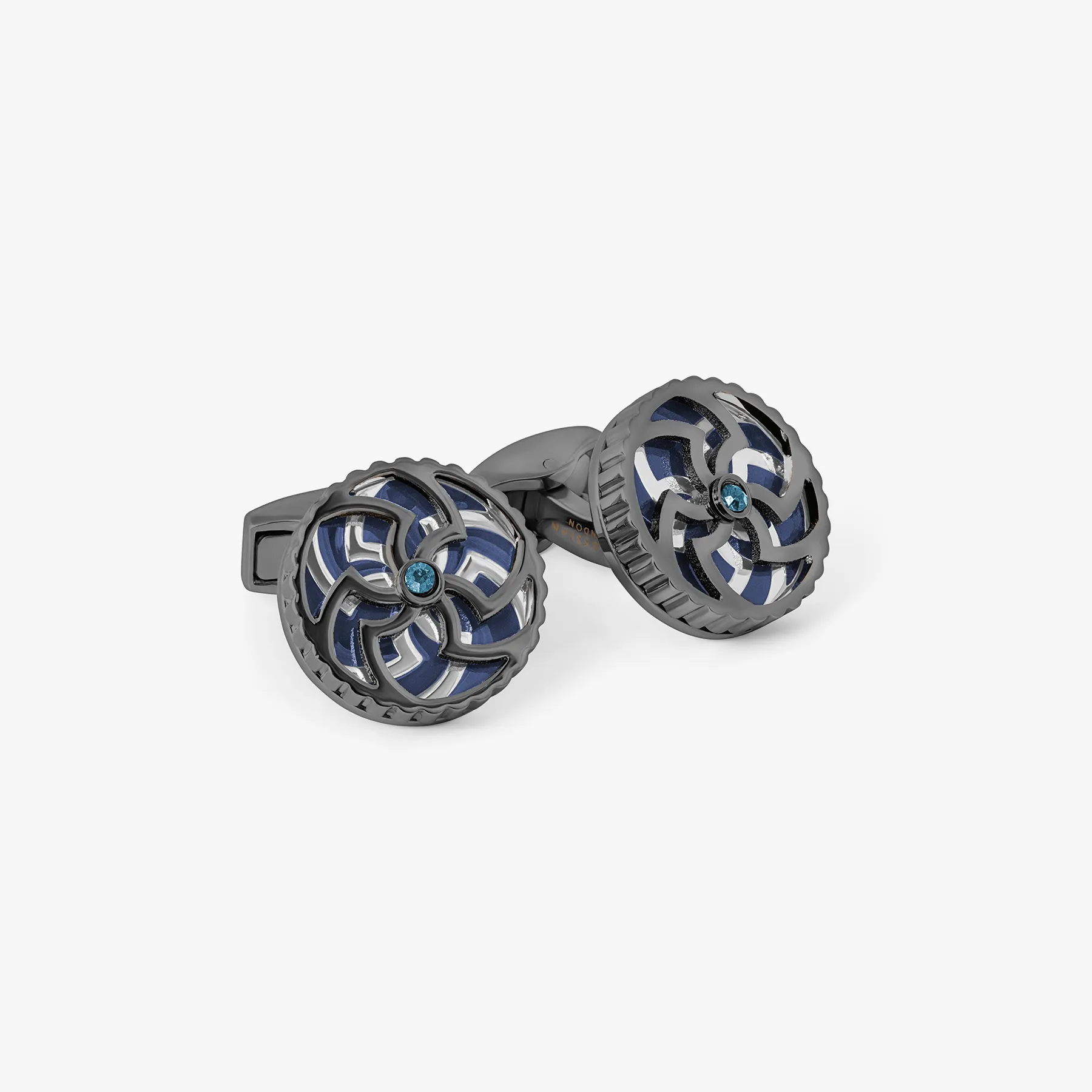 Rotating Trinity Cufflinks In Navy Enamel With Swarovski Crystals sold by Tateossian