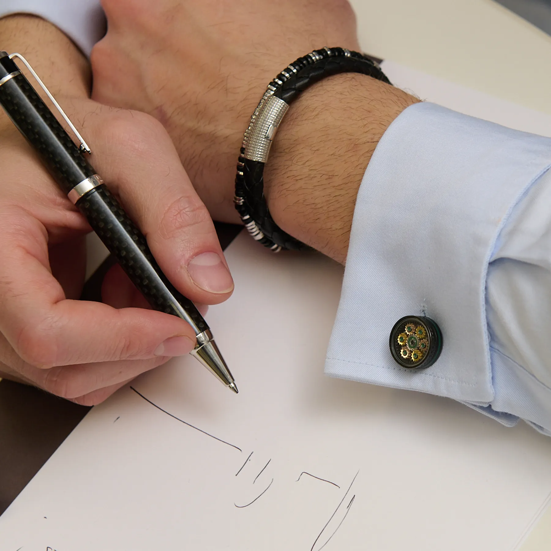 Septa Gear Cufflinks In Rose &, Yellow Gold With Grey Alutex sold by Tateossian product image thumbnail 4