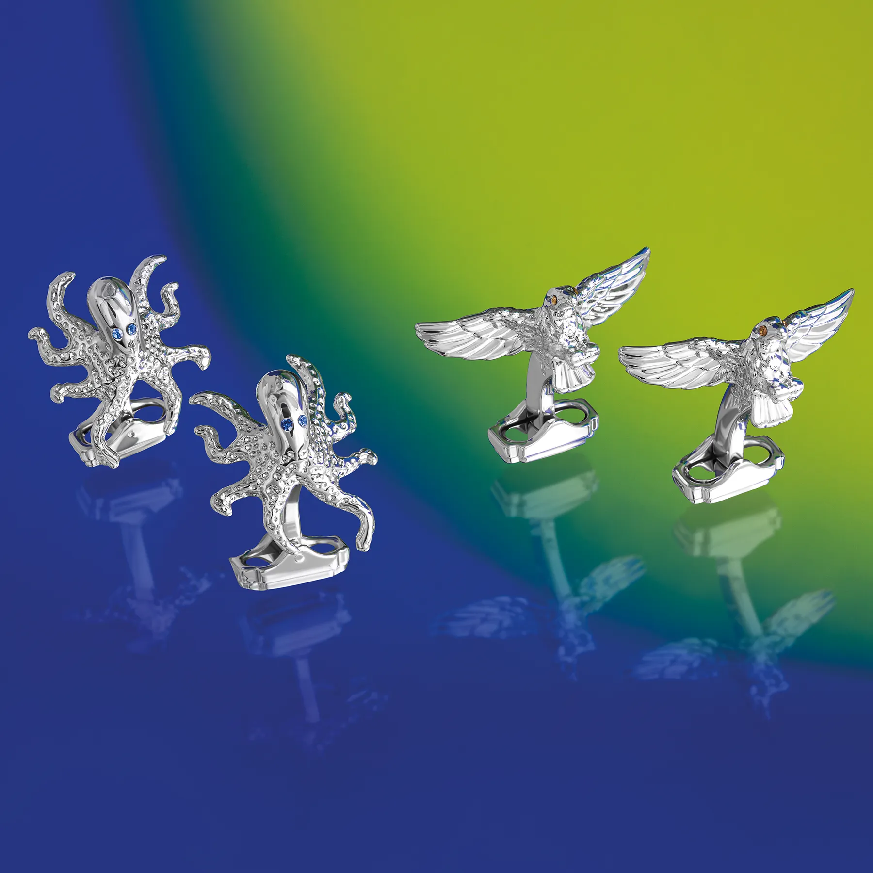 Thompson Eagle Cufflinks In Palladium plated Base Metal With Brown Swarovski Crystal sold by Tateossian product image thumbnail 4