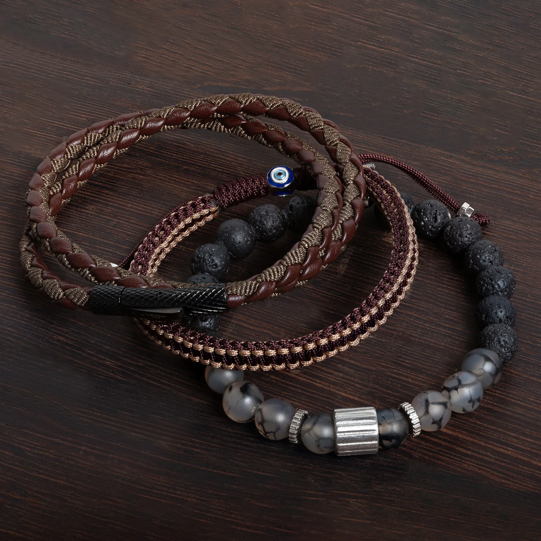 Rigato Lava Beaded Bracelet in Grey Fire Agate sold by Tateossian product image thumbnail 4